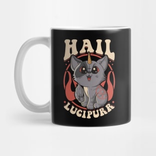 Cute & Funny Satanic Hail Lucipurr Rainbow Kitty Mug